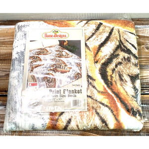 Vintage New NOS Owen Graphic Print Tigers Throw Blanket Full/Twin 72"x 90" 90s